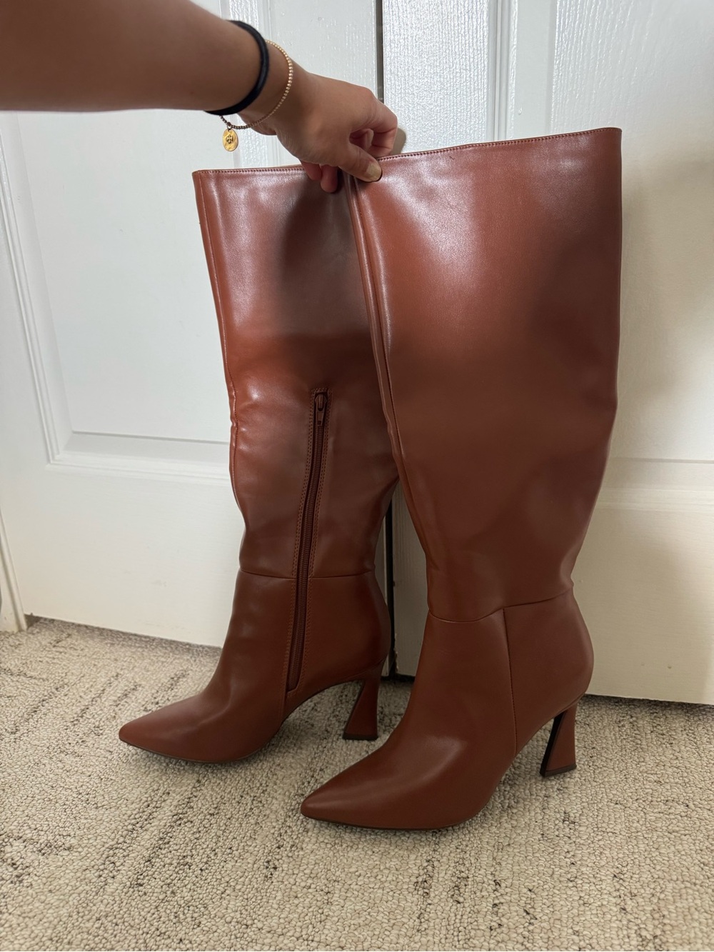 JustFab Women's Tall Pointed-Toe Block Heel Boots - Chestnut Brown